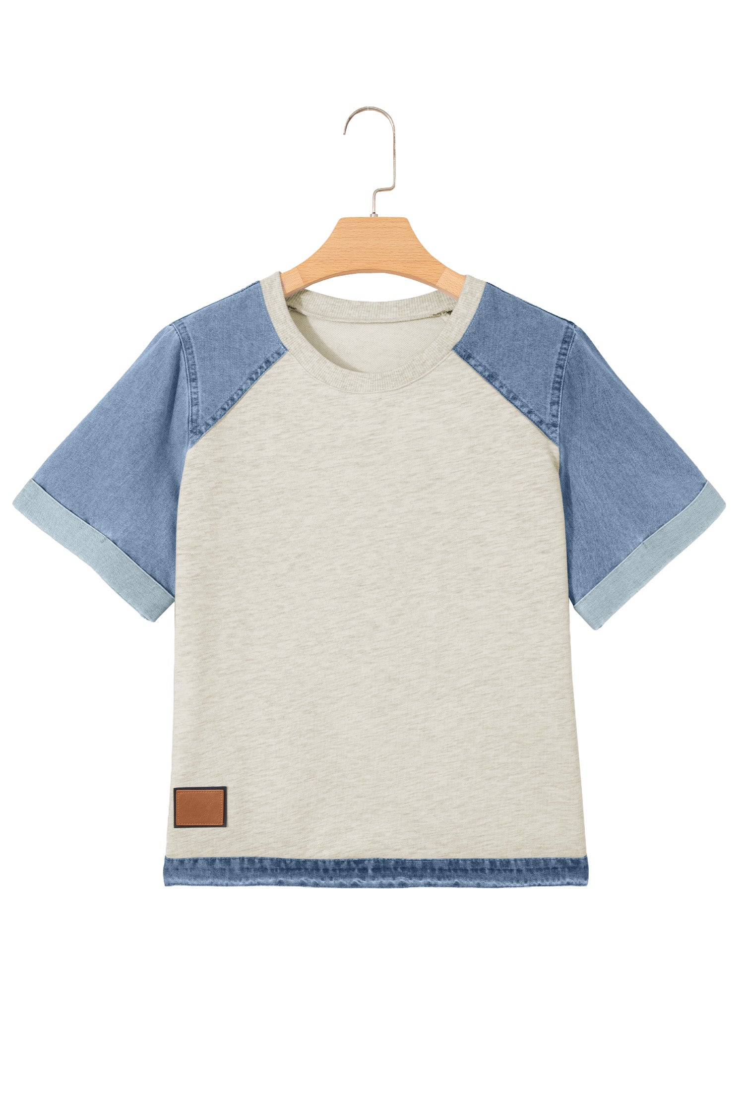 Parchment Denim Color Block Patchwork Round Neck Tee