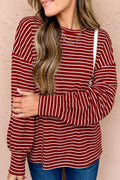 Red Stripe Drop Shoulder Long Sleeve Top