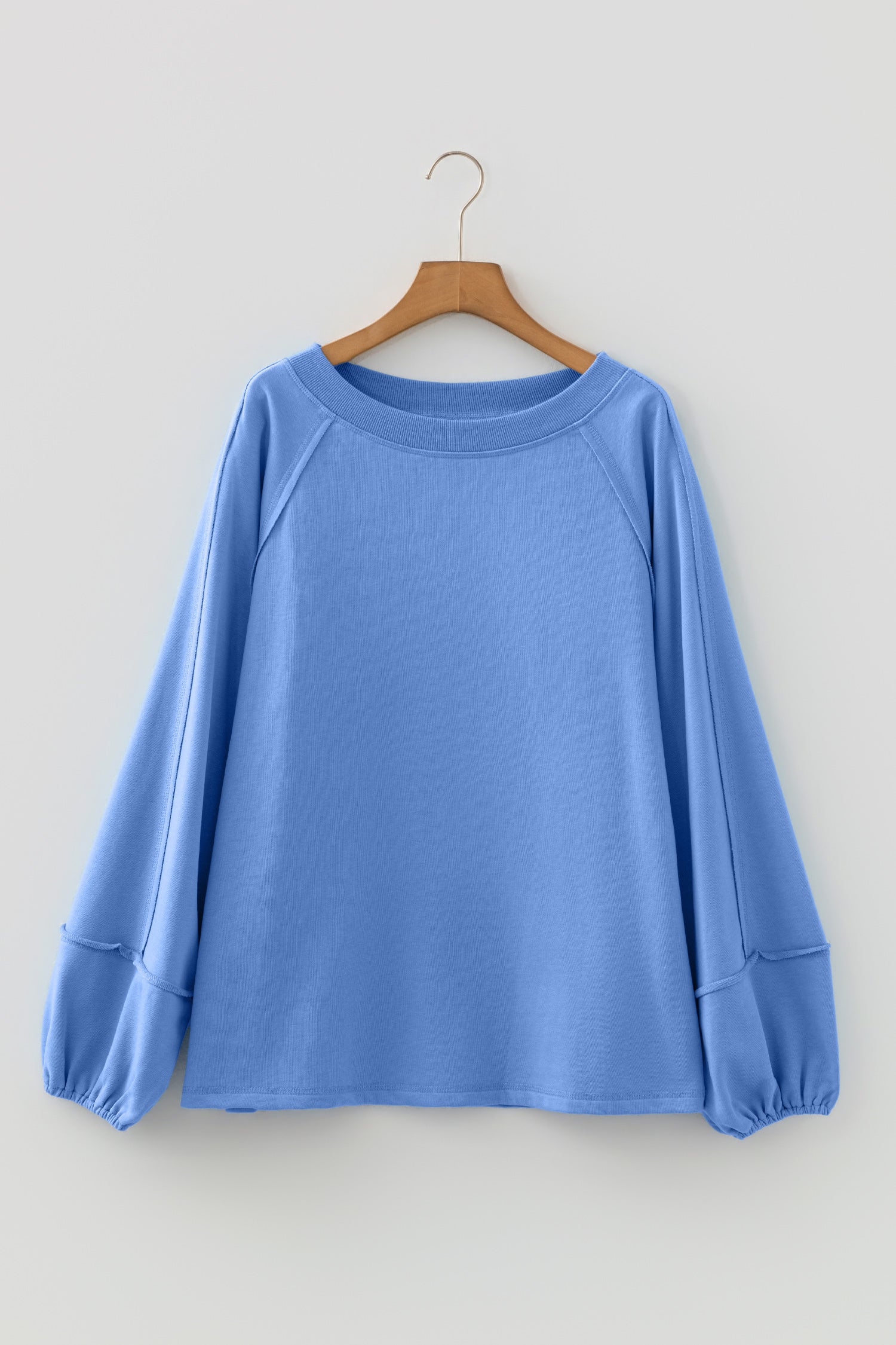 Orchid Petal Solid Color Raw Seam Patchwork Baggy Sweatshirt