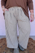 Black Stripe Plus Size Tie Waist Loose Pants