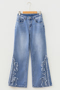 Ashleigh Blue Embroidered Western Print Flare Leg Full Length Jeans