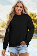 Black Oversize Drop Shoulder Reversible Mock Neck Sweatshirt