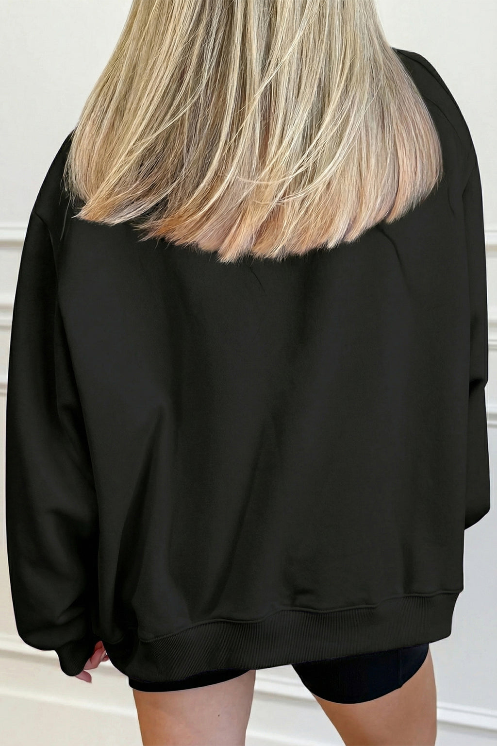 Black Solid Color Oversized Mock Neck Sweatshirt
