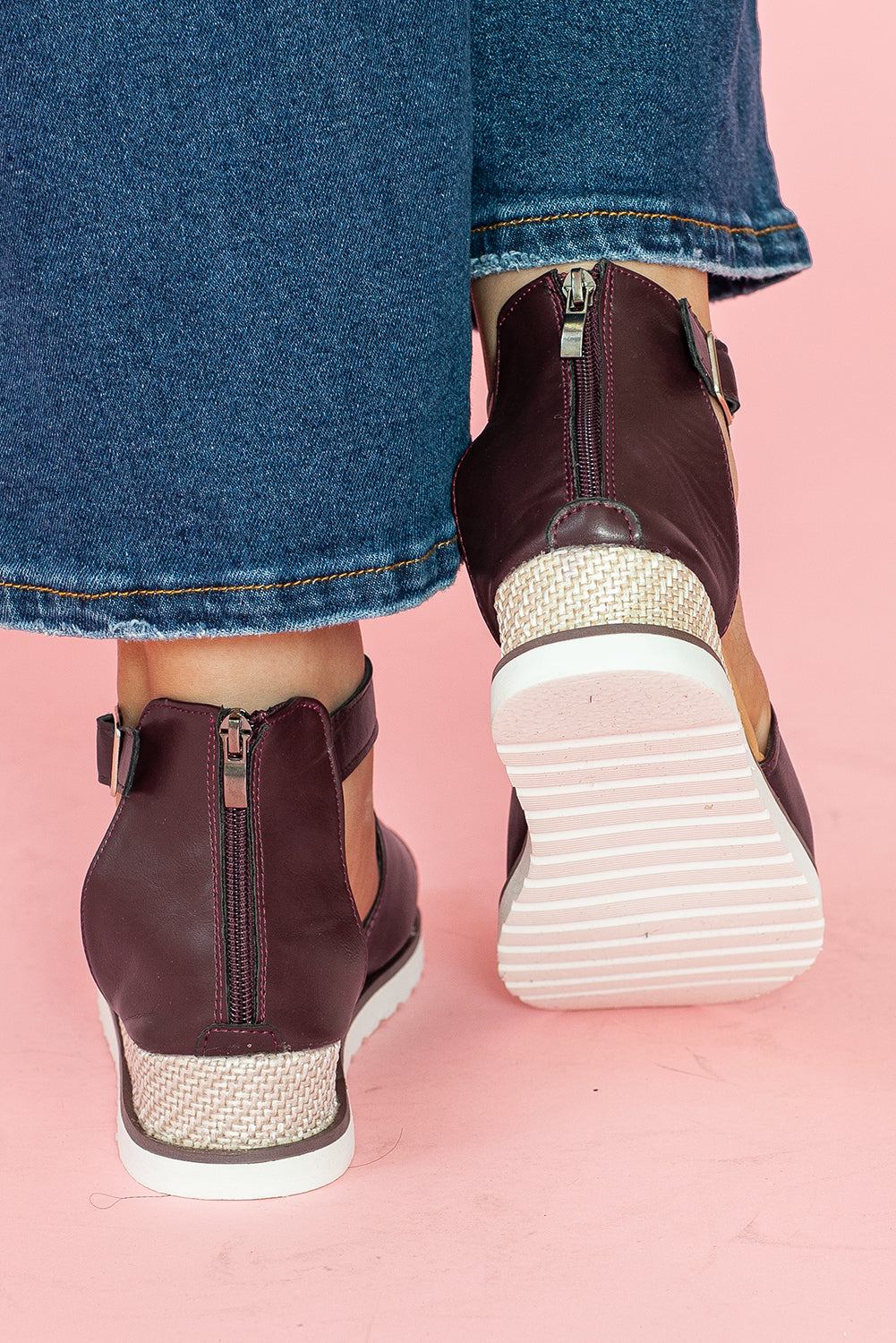 Black PU Cutout Buckle Strap Platform Sandals