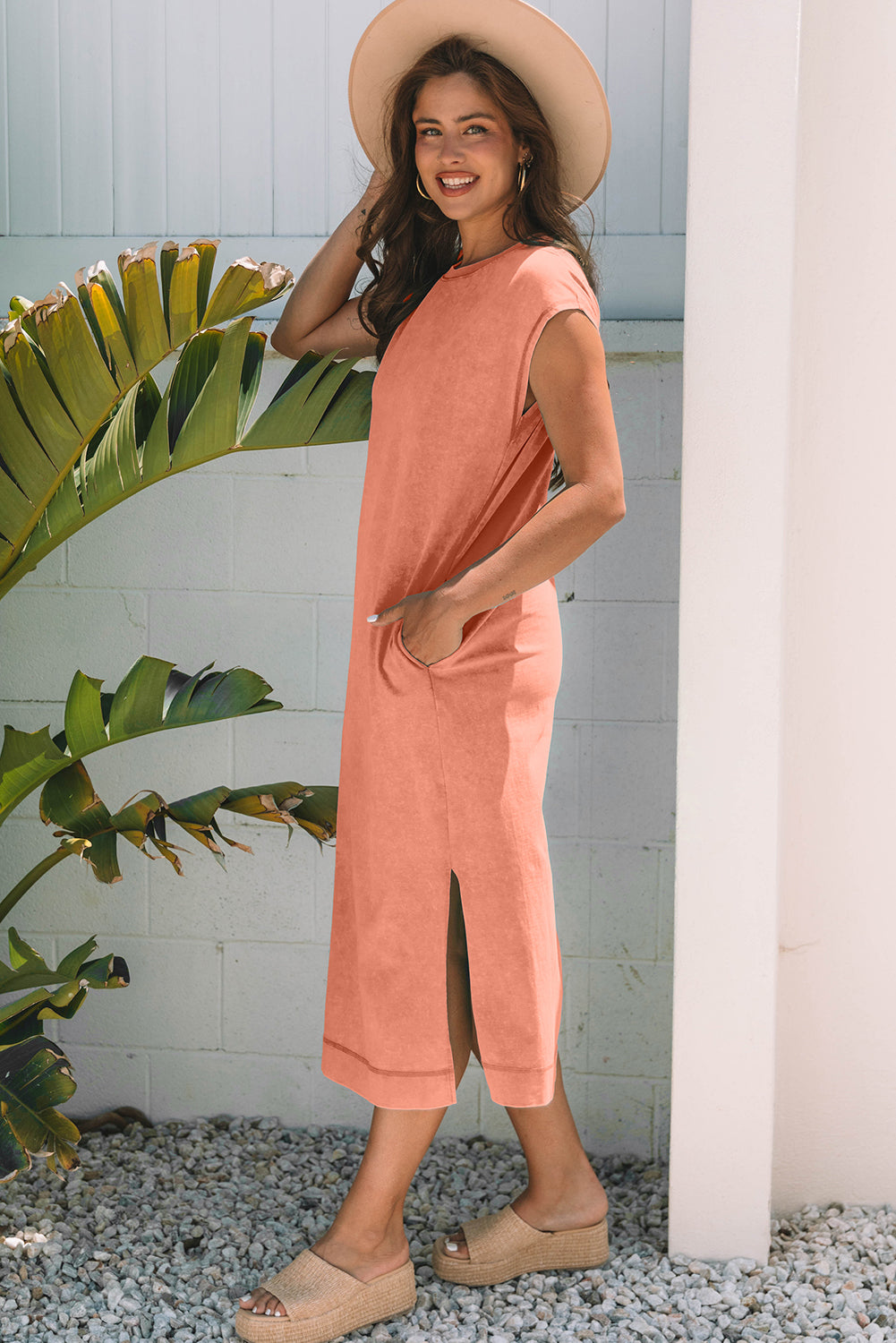 Clearly Aqua Mineral Wash Pocketed T-shirt Long Dress