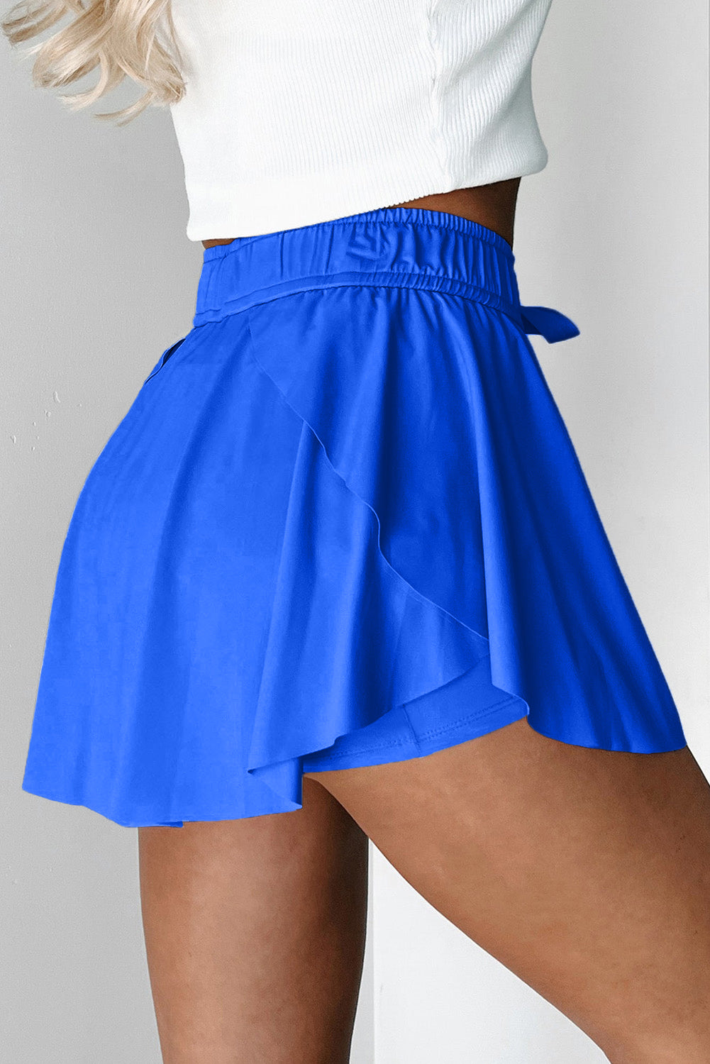 Dark Blue Drawstring Elastic Waistband Lined Tennis Skorts