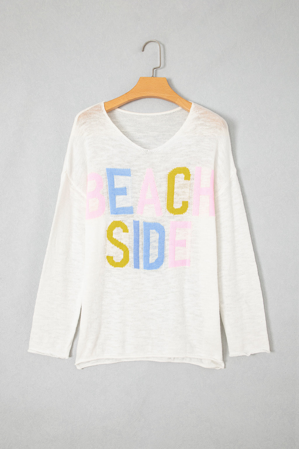 White V Neck Lightweight Knit BEACH SIDE Shift Tunic Sweater