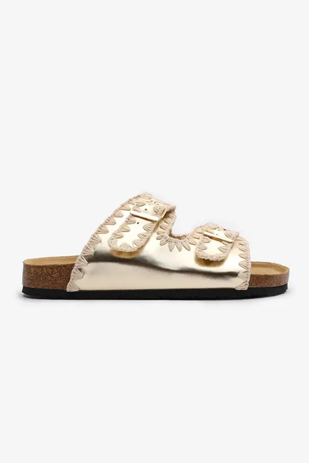 Gold PU Leather Contrast Stitch Flat Sliders