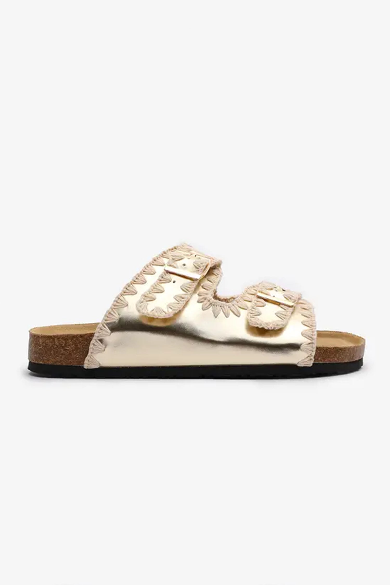 Gold PU Leather Contrast Stitch Flat Sliders