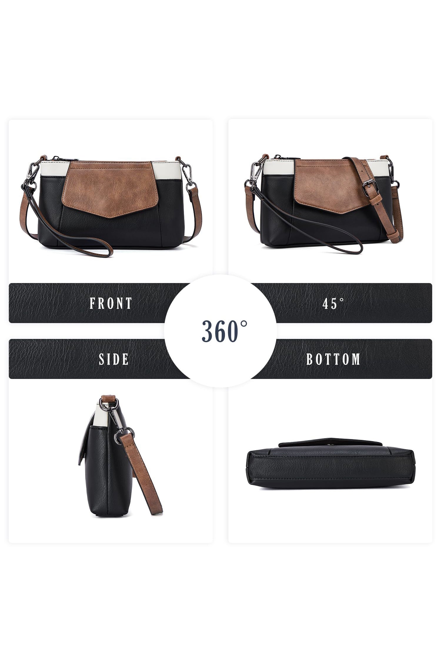 Color black PU Leather Convertible Clutch Single Shoulder Bag