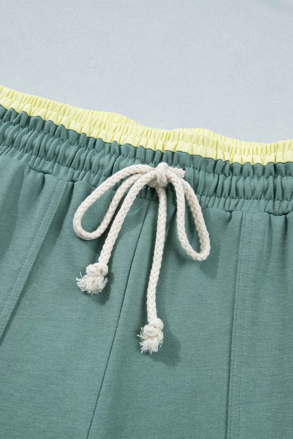 Sea Green Color Block Flower Patchwork Drawstring Contrasted Elastic Waist Wide Leg Pants