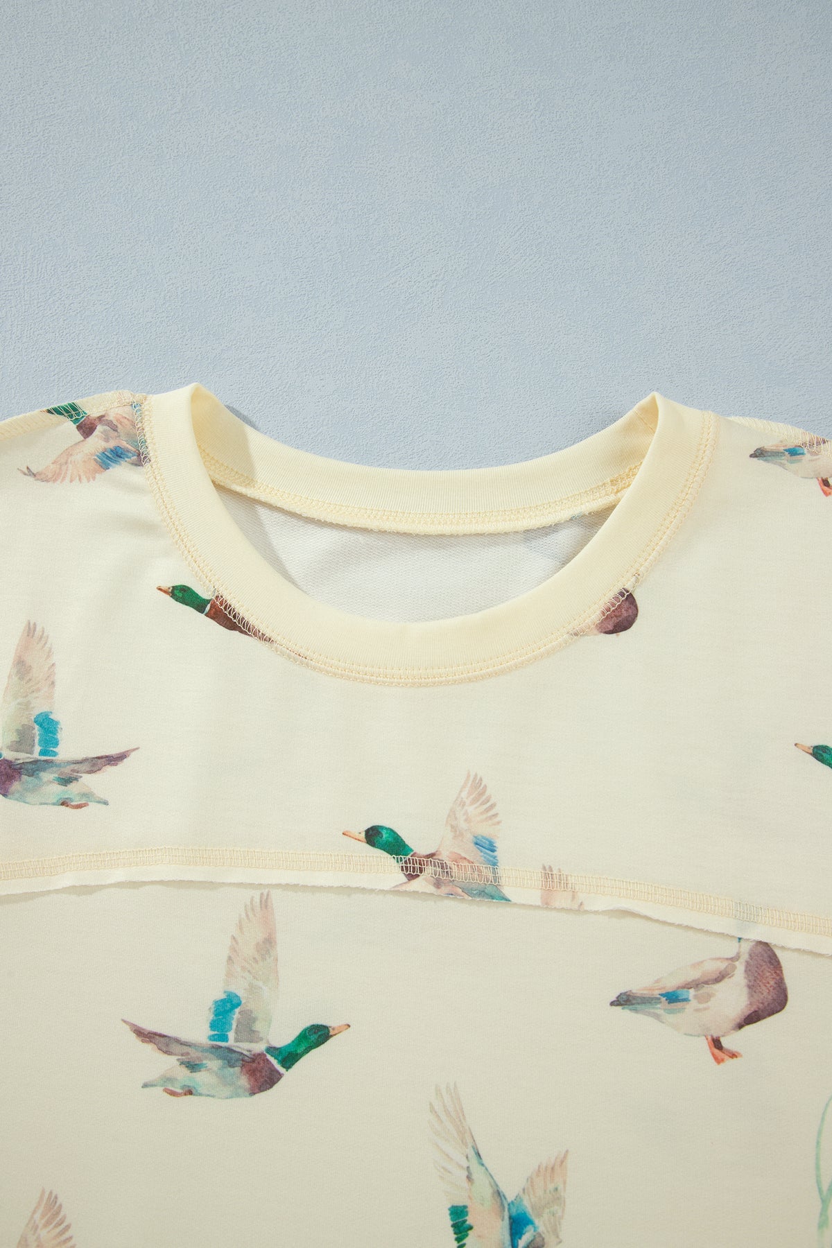 Beige Duck Print Short Sleeve Top Pocket Pants 2pcs Casual Set