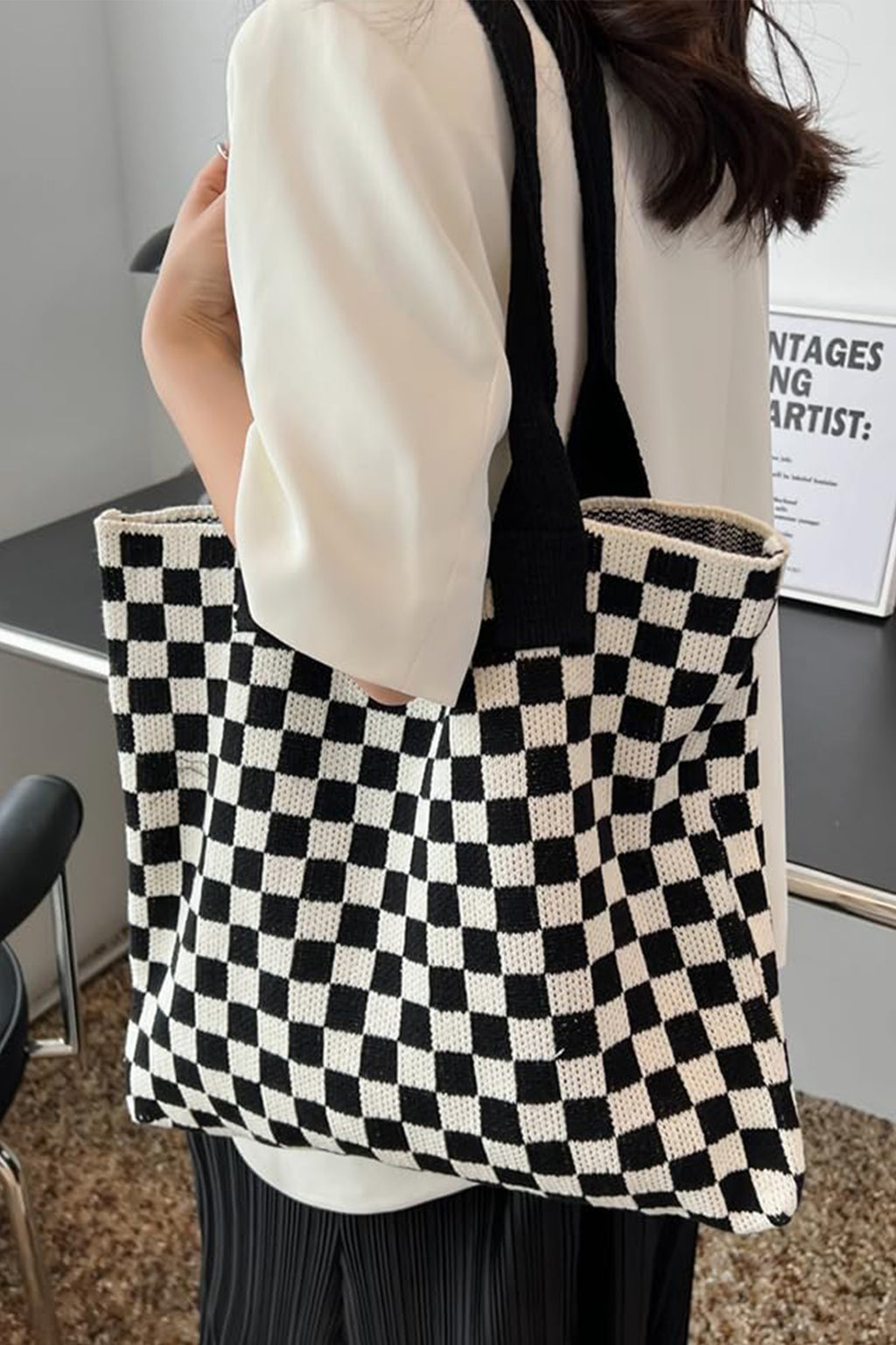 Ginger Checkered Knit Eco-Friendly Tote Bag