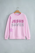 Pink Patchwork Stars Plaid Unique Floral Letters Baggy Sweatshirt