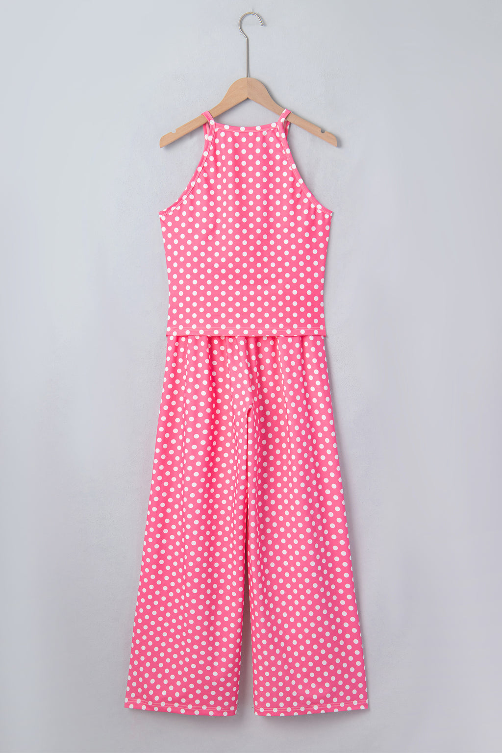 Pink Polka Dot Print Slim Tank Loose Pants 2pcs Outfit