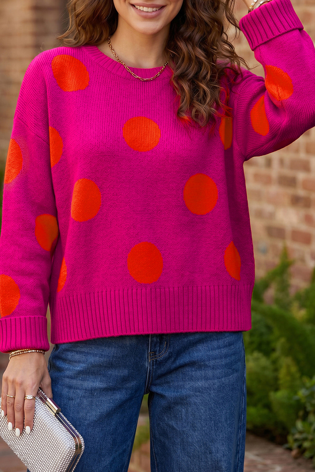 Strawberry Pink Playful Cozy Polka Dot Sweater