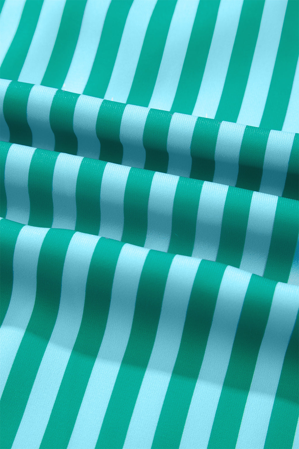 Green Stripe Scalloped Contrast Patchwork Knot Strap Midi Dress