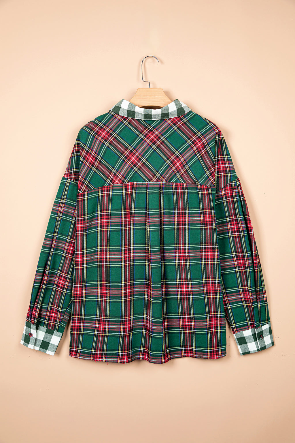 Green Plaid Long Sleeve Shift Plus Size Shirt