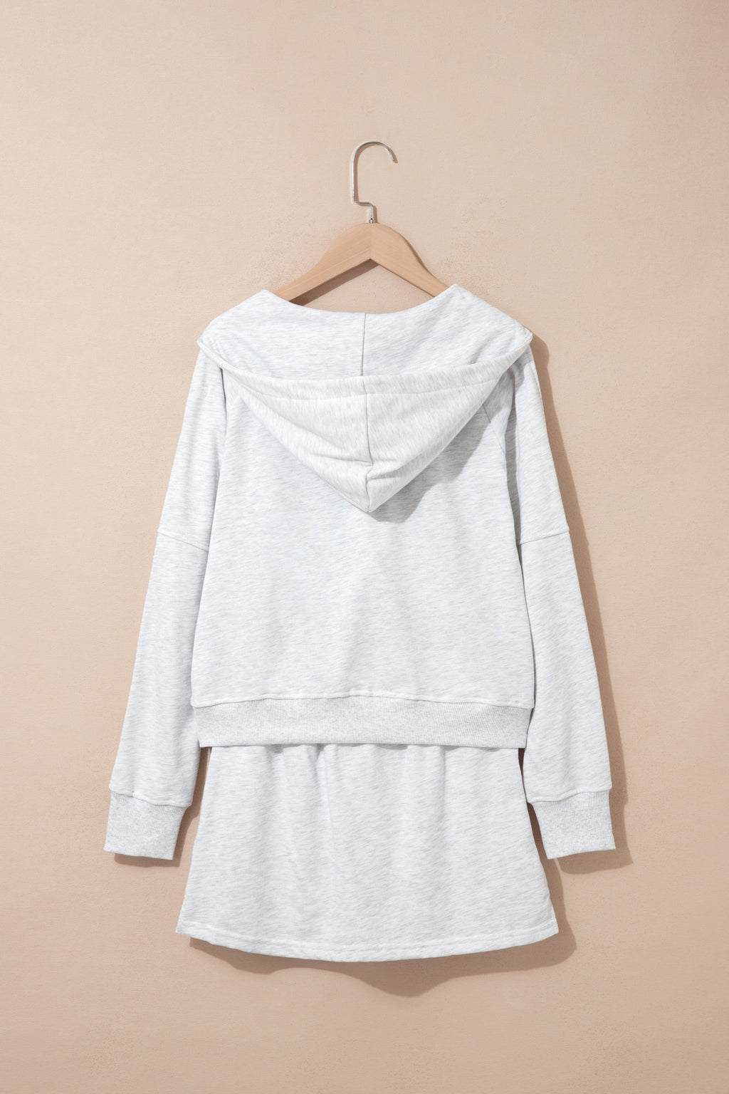 Light Grey Long Sleeve Zip-Up Top Elastic Waist Skort Set