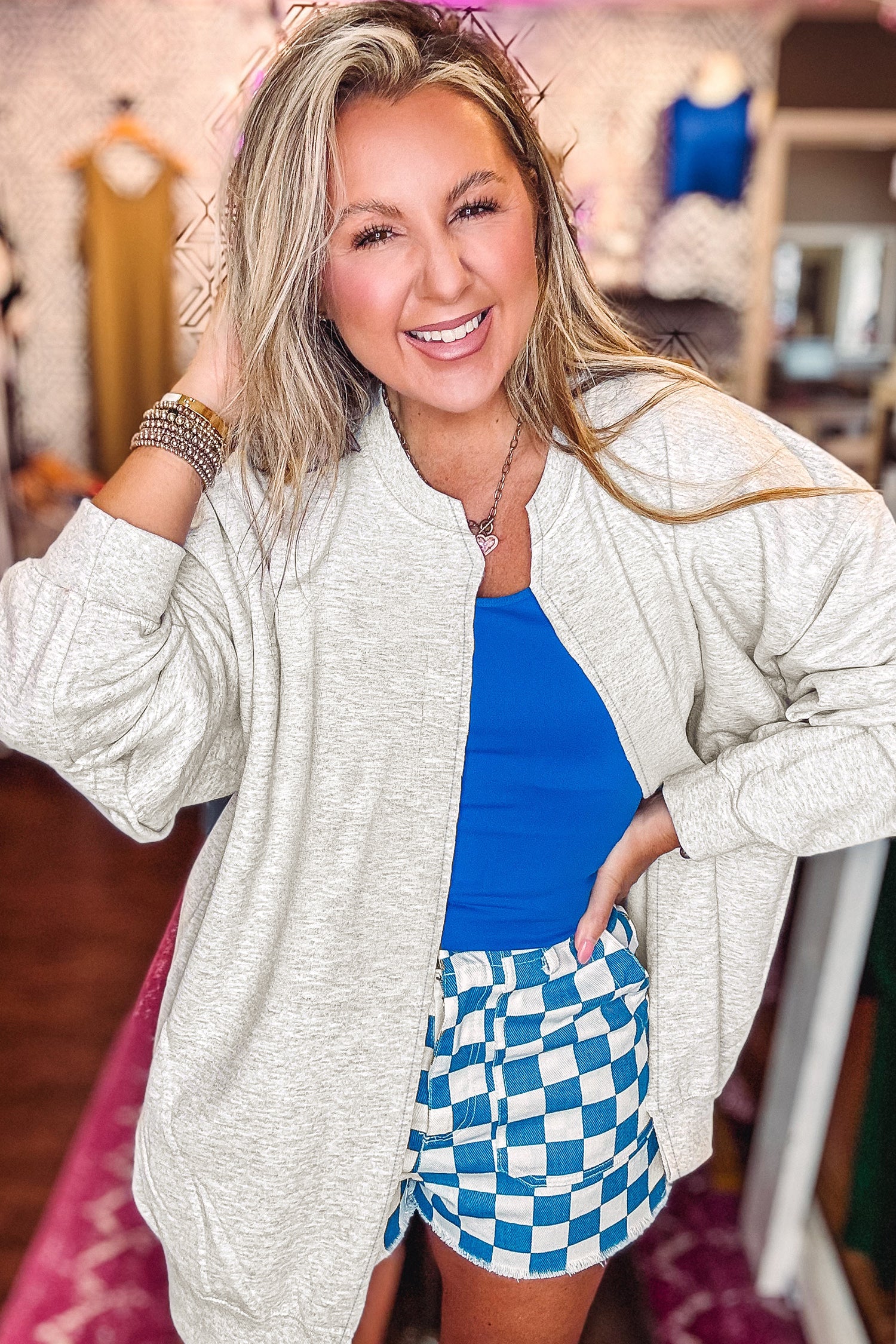 Light Grey Solid Color Zip Front Jacket Style Sweatshirt
