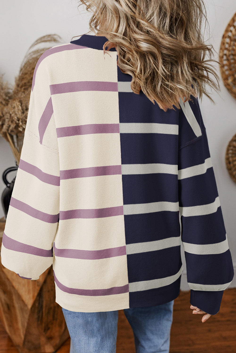 Pink Stripe Colorblock Oversized Sweater