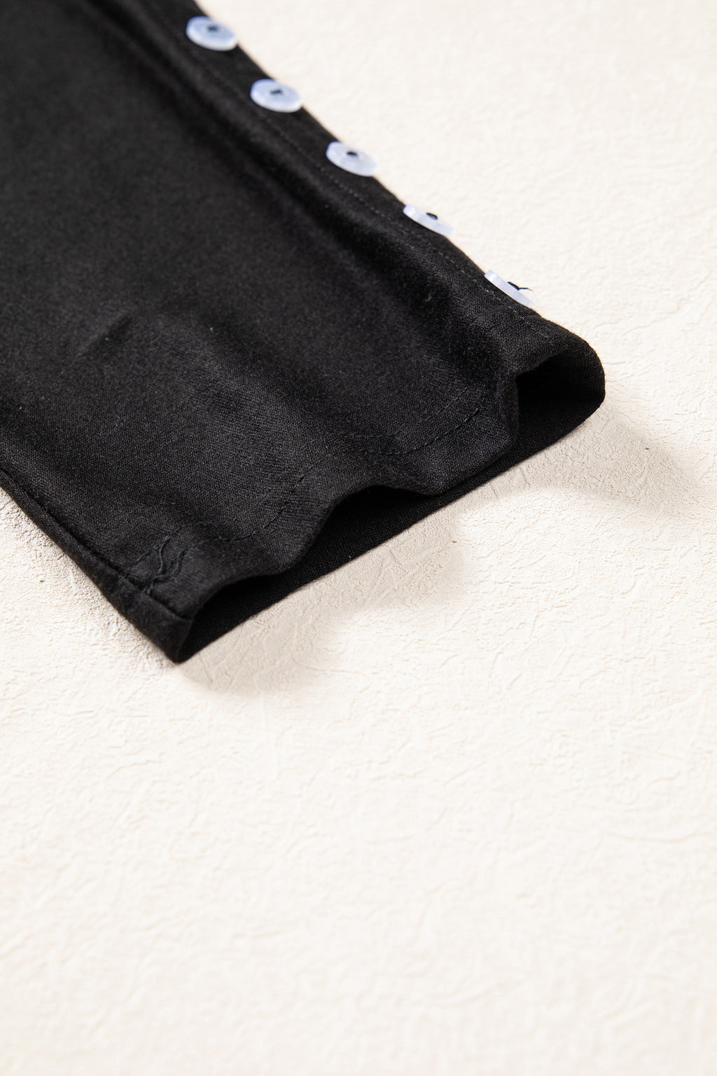 Black 3/4 Sleeve Button Detail Off Shoulder Top