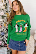 Dark Green Abstract Patch Embroidery Christmas Pullover Sweater