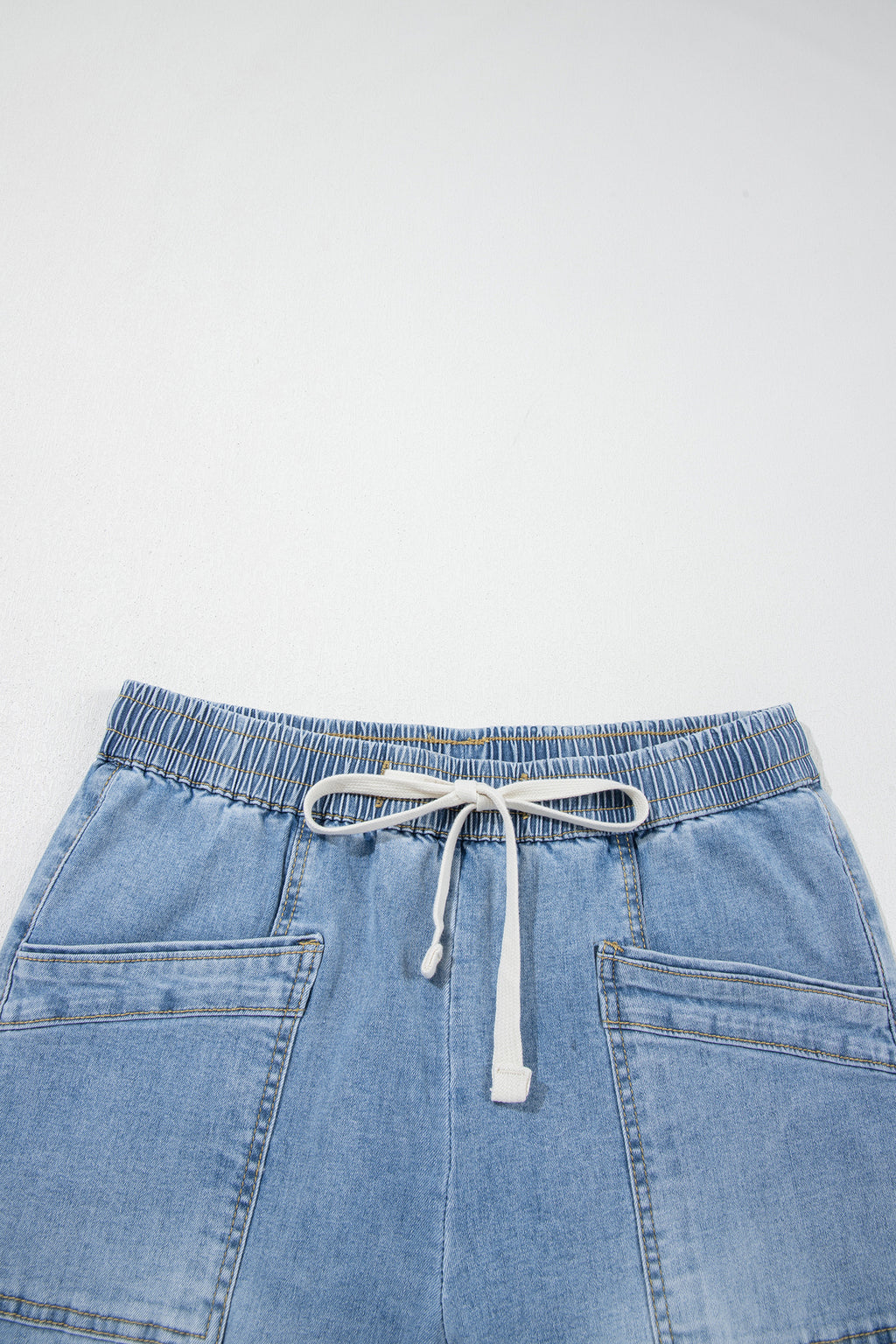 Beau Blue Drawstring Waist Wide Leg Ankle Length Jeans