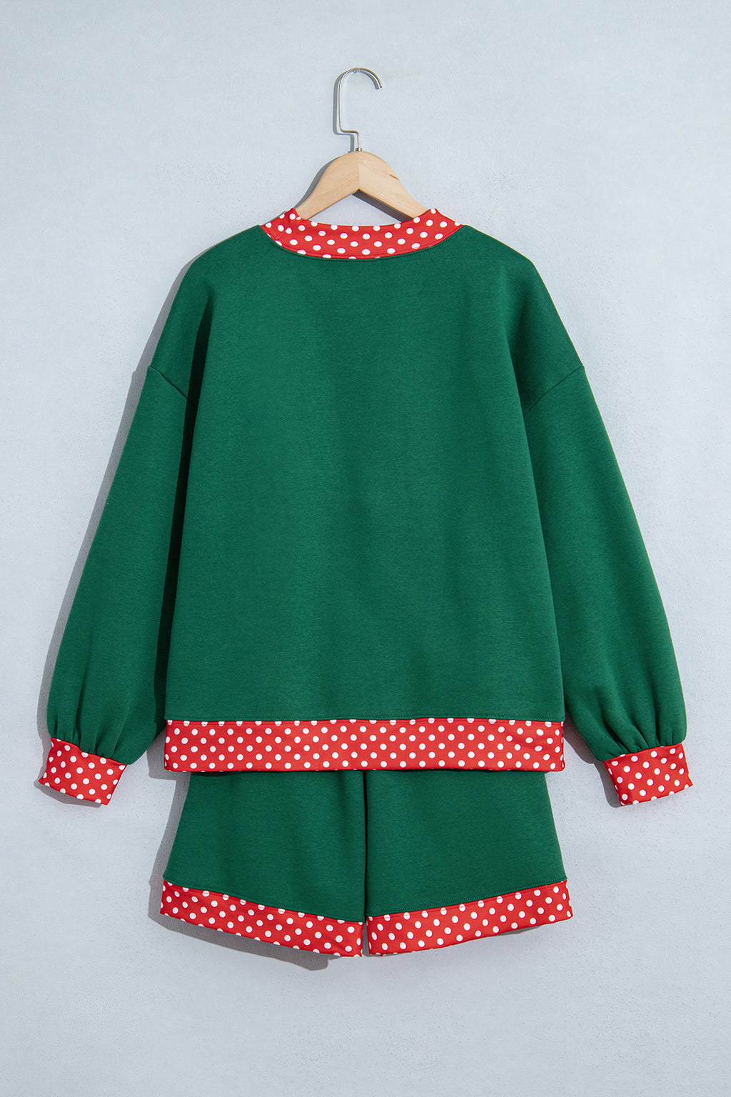 Racing Red Polka Dot Trim Baggy Pullover 2pcs Short Set