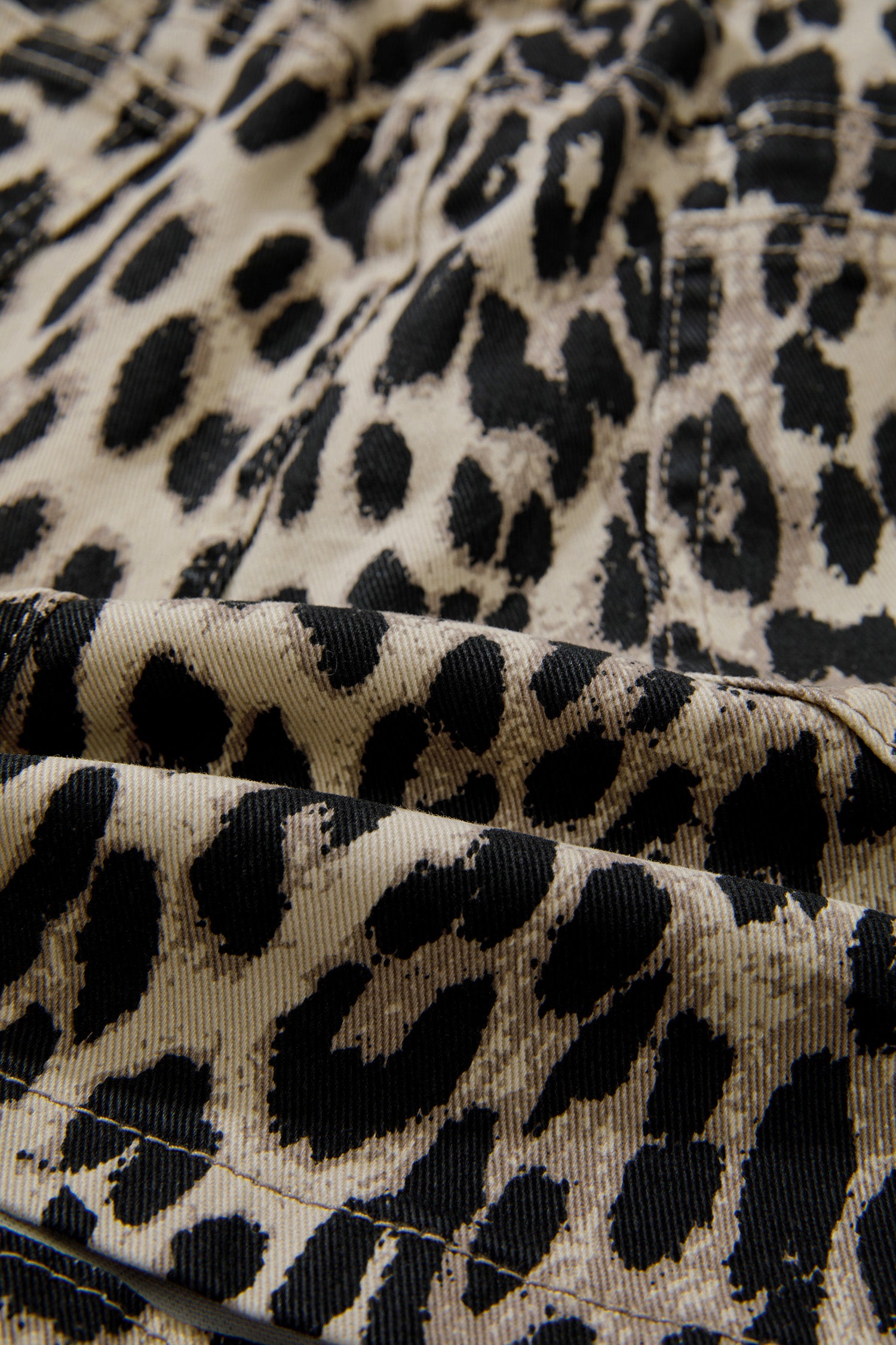Brown Retro Leopard Print Lace-up Elastic Waistband Mid Rise Denim Shorts