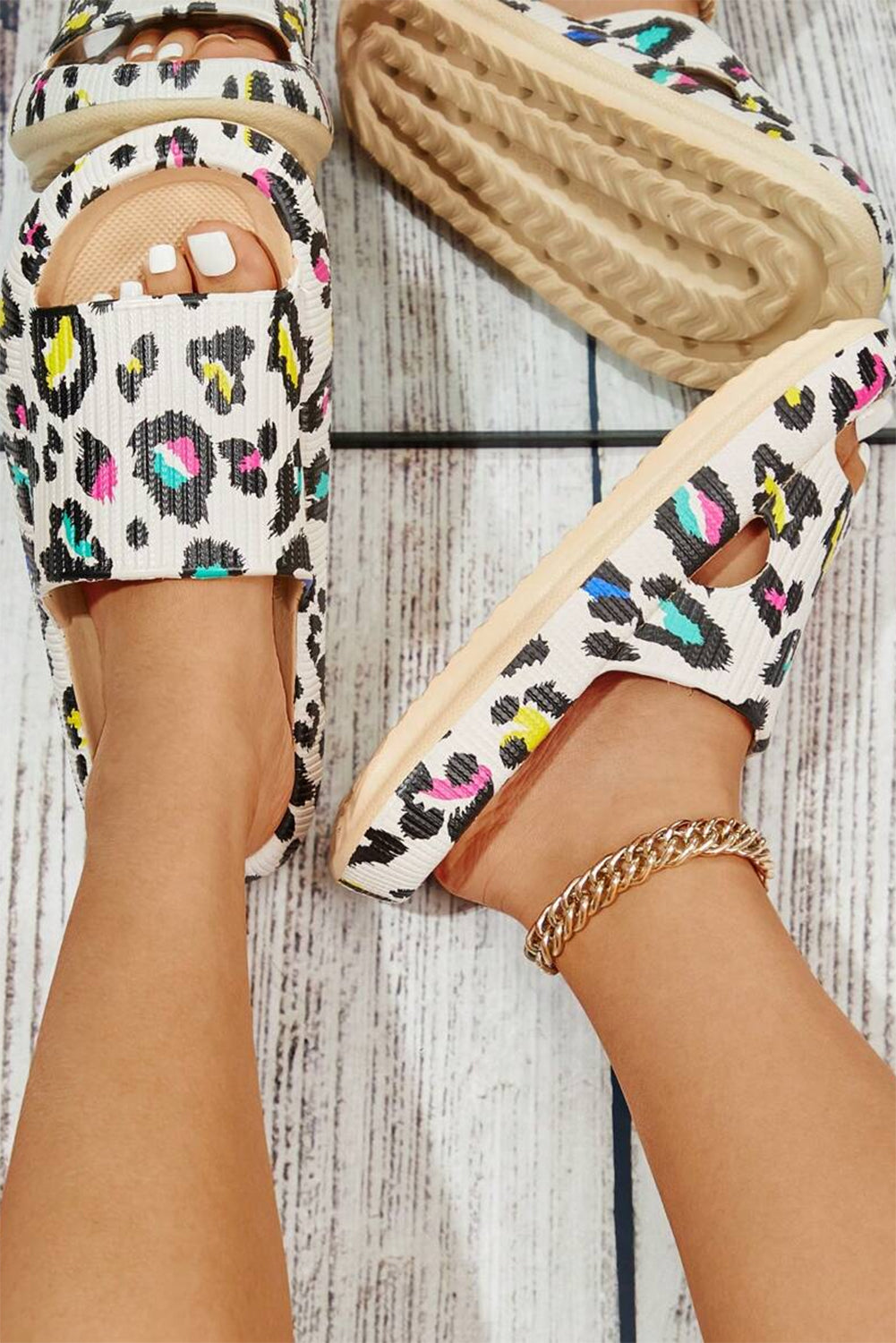 White Leopard Pint Soft Thick Sole Slippers