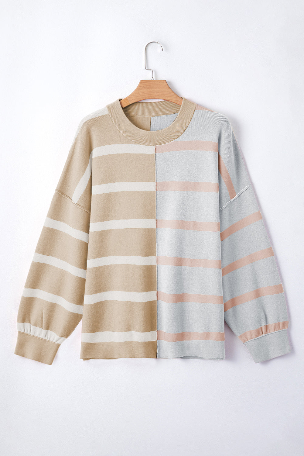 Pink Stripe Colorblock Oversized Sweater