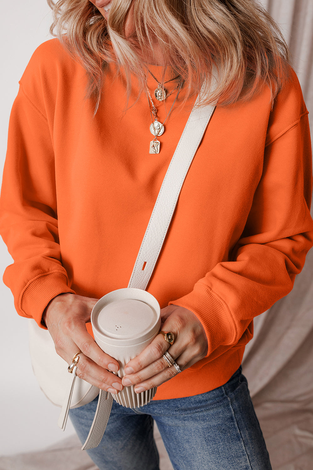 Black Solid Fleece Lined Drop Shoulder Terry Sweatshirt