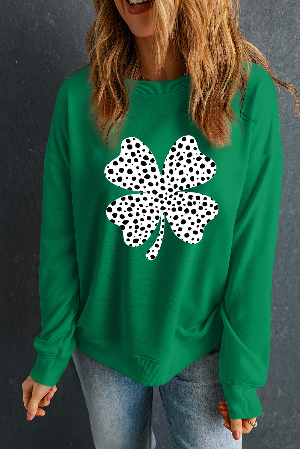 Dark Green St Patricks Day Spotty Clover Graphic Sweatshirt