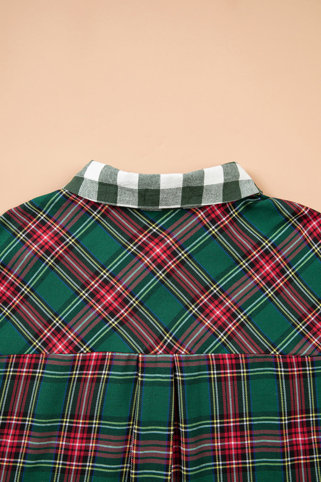 Green Plaid Long Sleeve Shift Plus Size Shirt