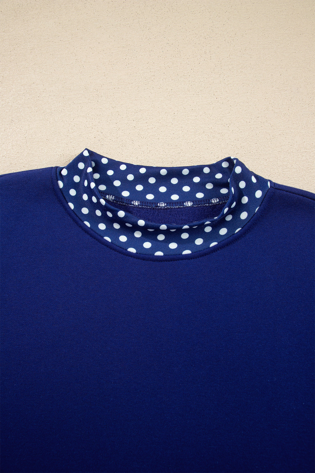 Dark Blue Colorblock Polka Dot Contrast Trim Oversized Sweatshirt