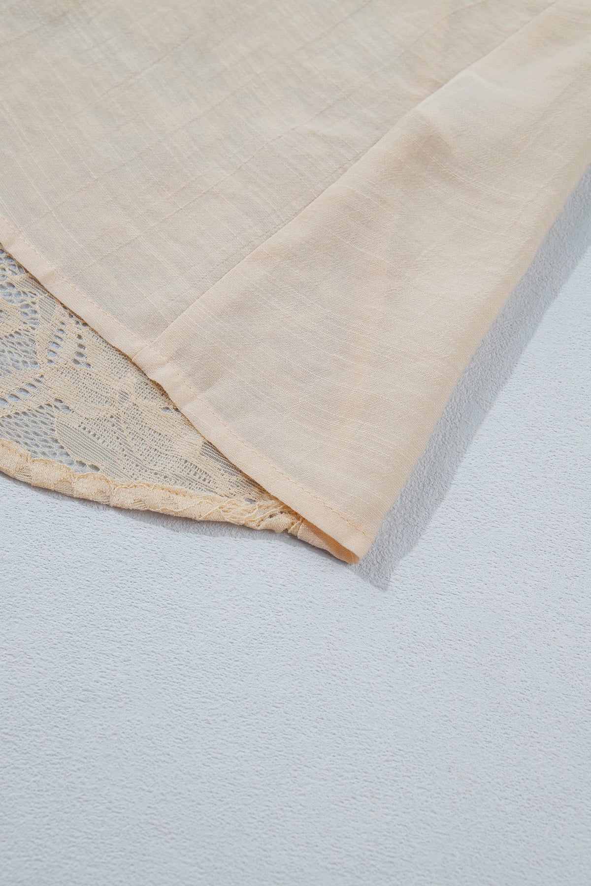 Oatmeal Sheer Lace Splicing Detail Bracelet Sleeve Loose Flowy Shirt