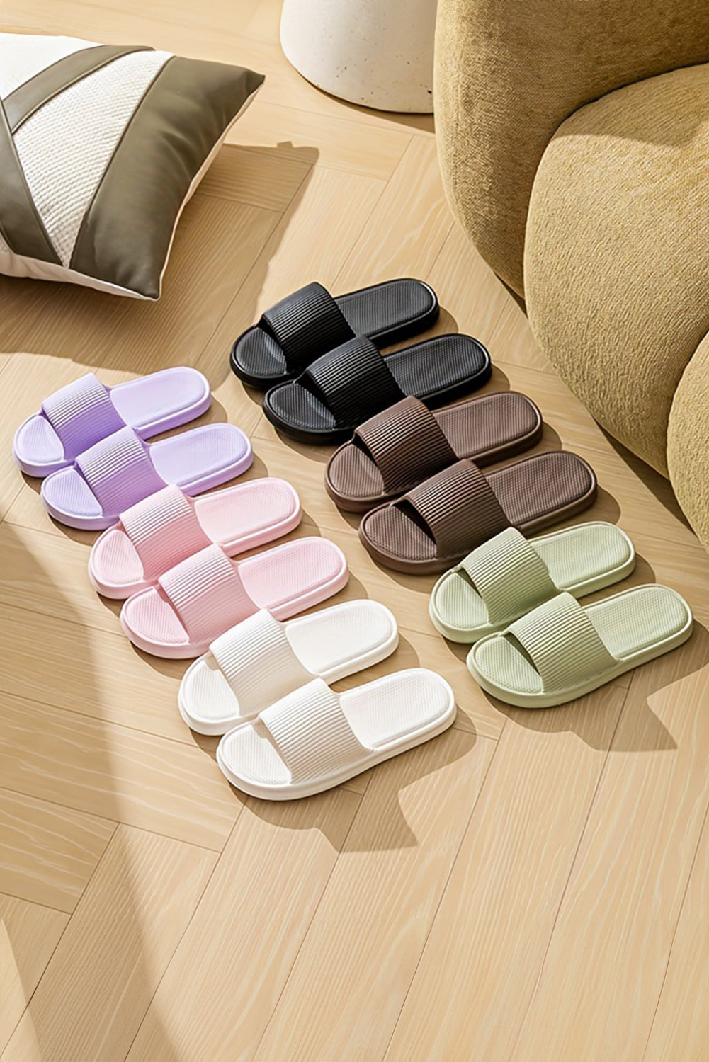 White Textured Thick Sole Soft EVA Home Slippers
