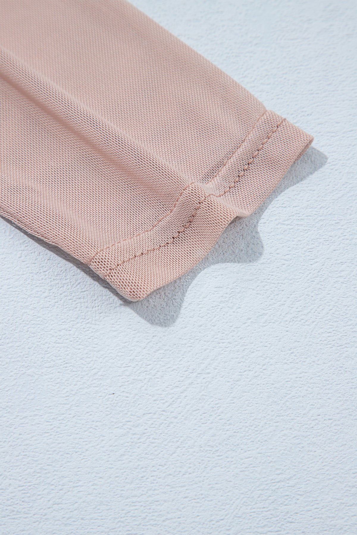 Light French Beige Solid Color Velvet Knot Square Neck Sheer Long Sleeve Bodysuit