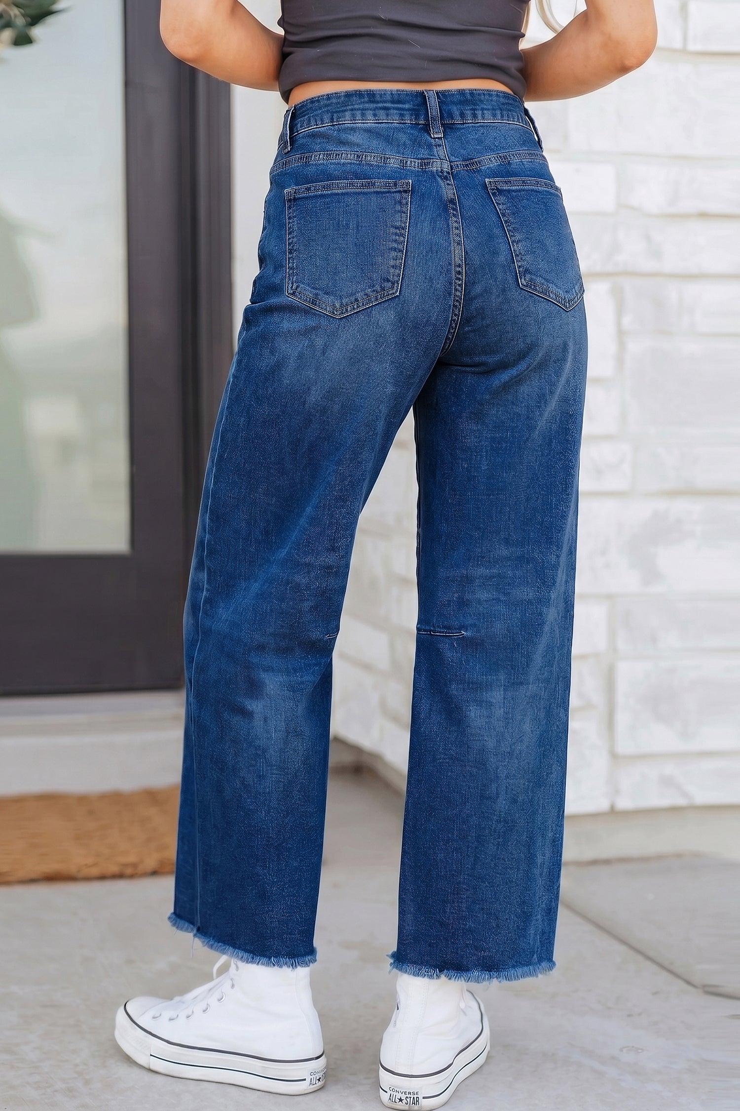 Sail Blue Frayed Cropped Straight Jeans