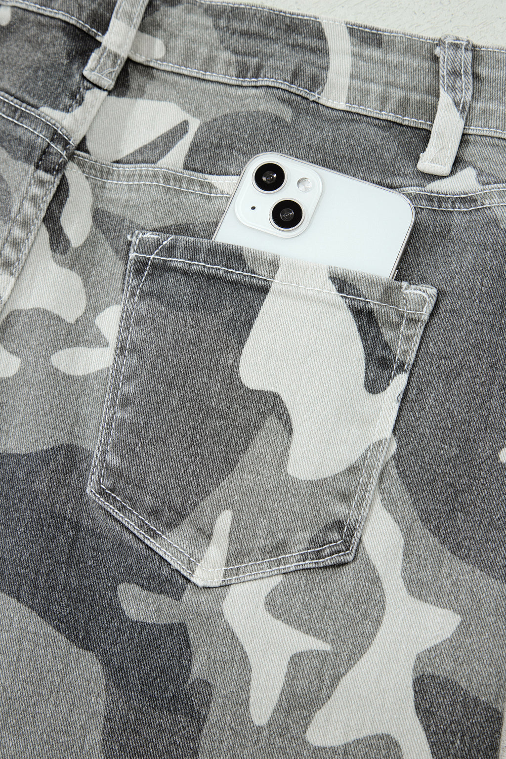 Green Camo Pattern Cotton Denim Shift Jeans