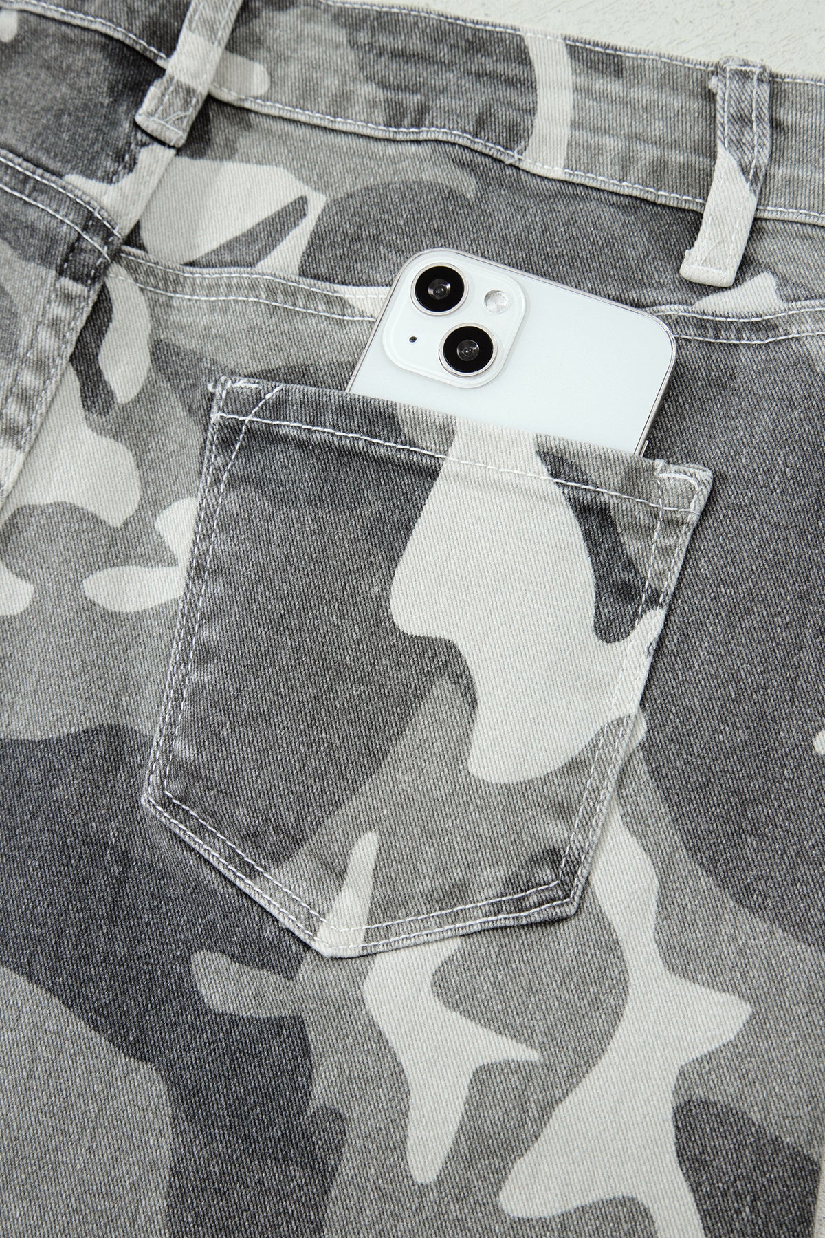 Green Camo Pattern Cotton Denim Shift Jeans