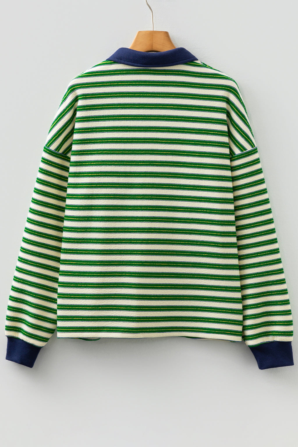 Racing Red Striped Print Contrast Collar Zip V Neck Long Sleeve Top