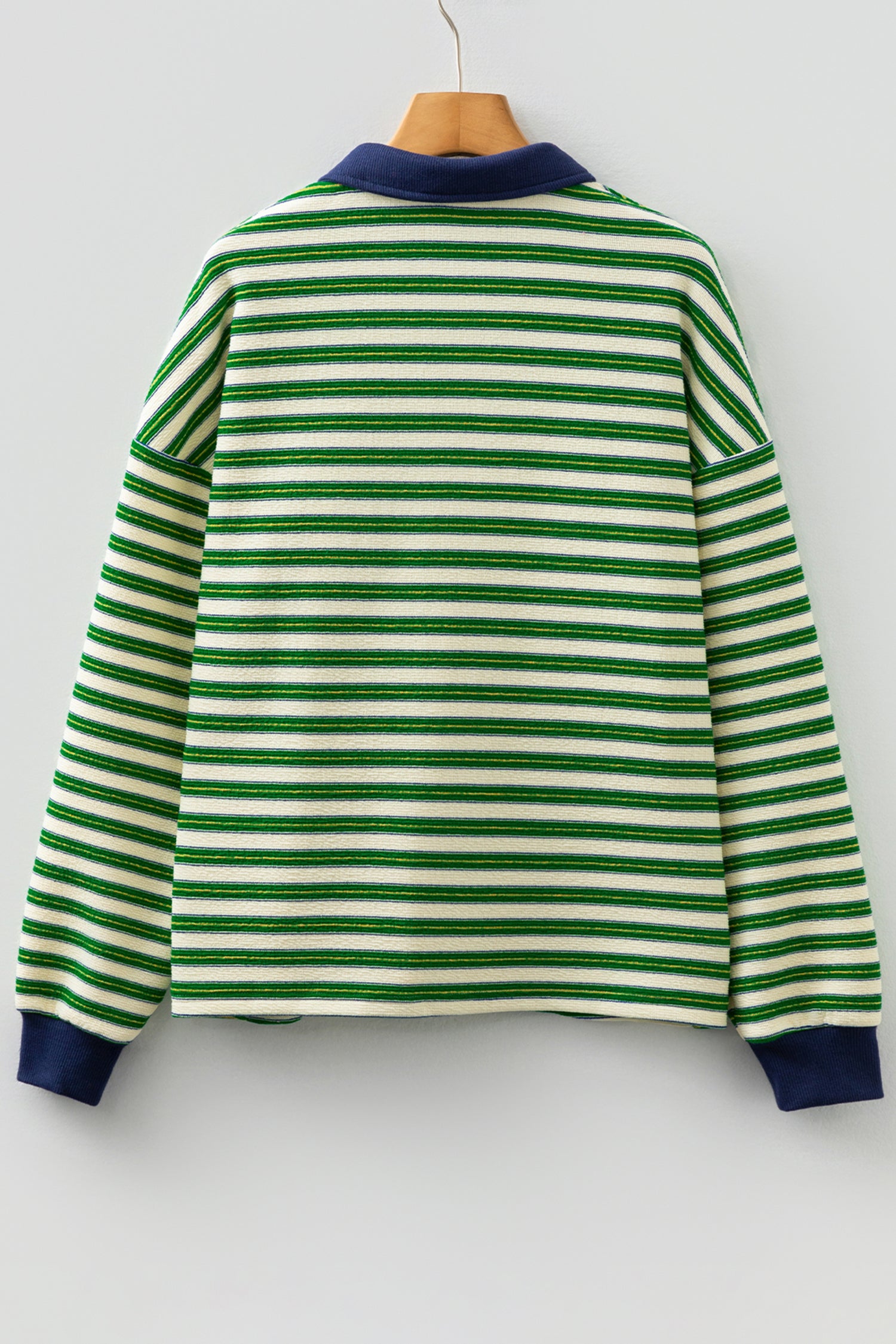 Racing Red Striped Print Contrast Collar Zip V Neck Long Sleeve Top