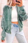 Evergreen Mineral Washed Zip Open-Front Jacket Style Cotton Sweatshirt
