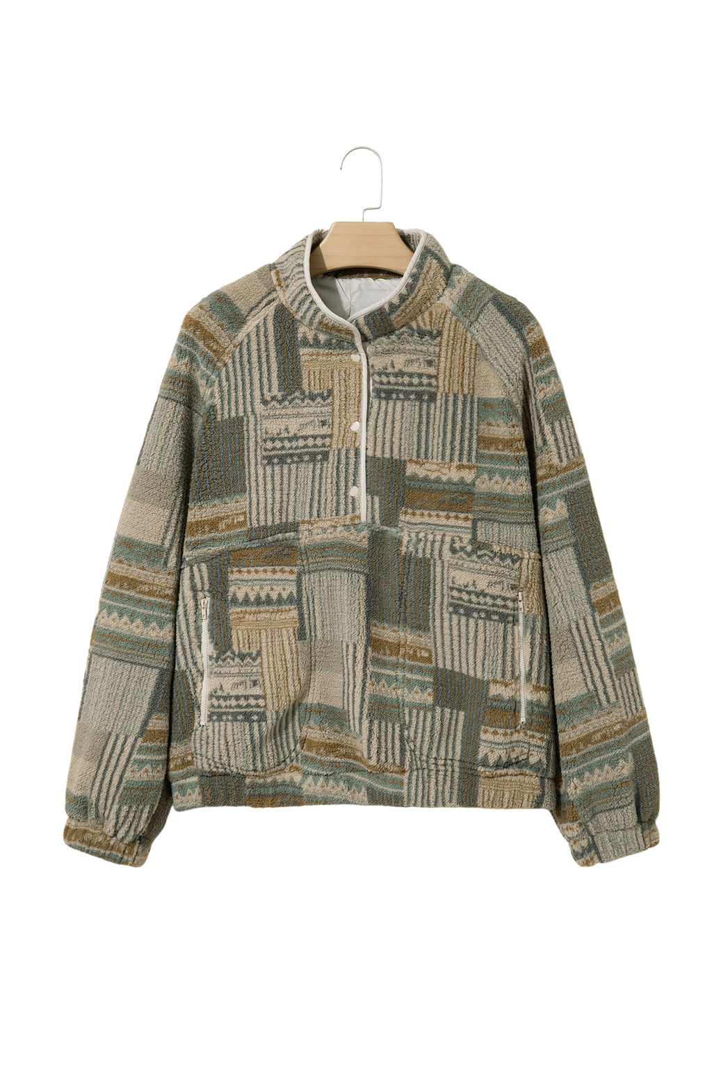Green Western Print Fleece Pullover Long Sleeve Casual Fit Sweatshirt