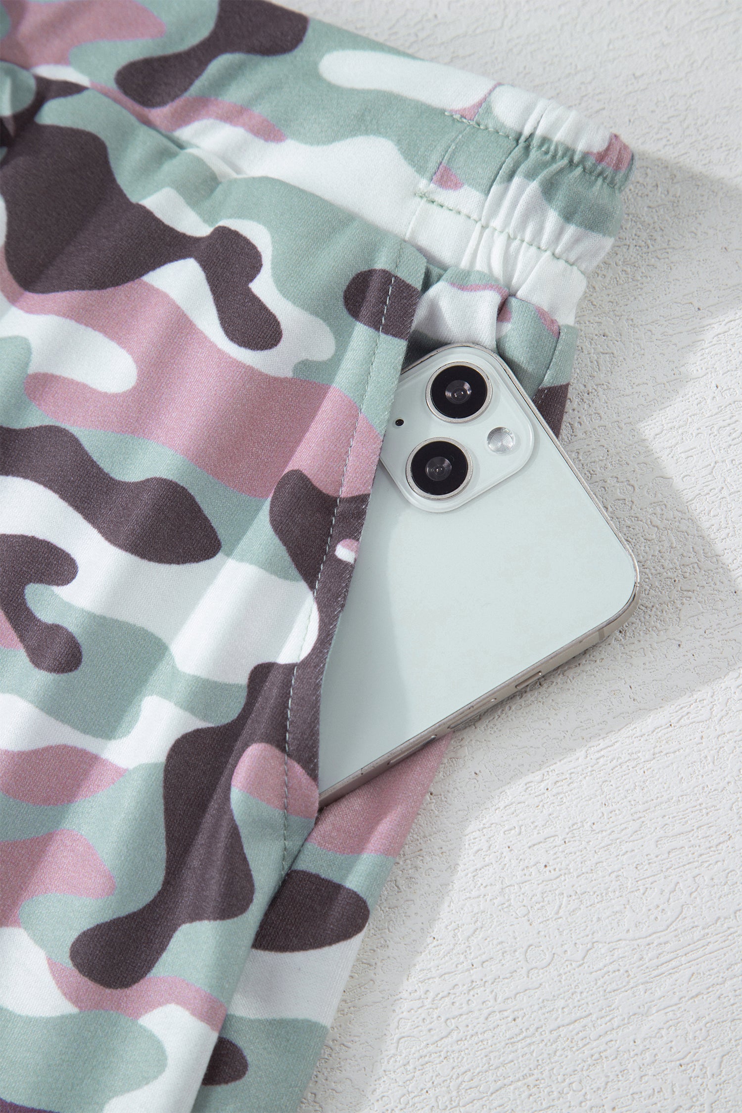 Green Camouflage Print Drawstring Casual Mini Skort