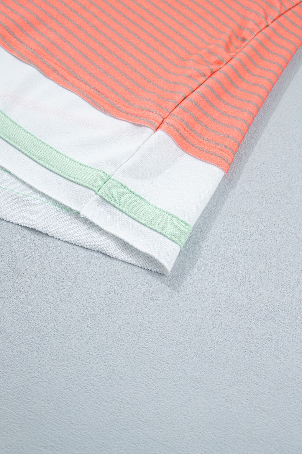 Orange Stripe Colorblock Detail Raw Seam Long Sleeve Top