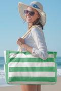 Light Blue Striped Waterproof Canvas Large Capacity Tote Bag