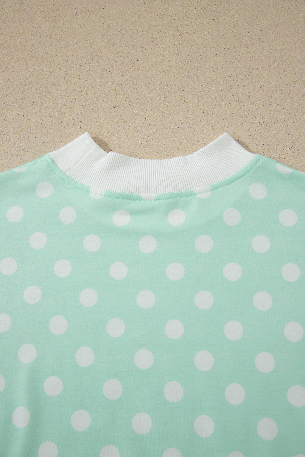 Green Polka Dot Print Color Block Trim Mock Neck Short Set